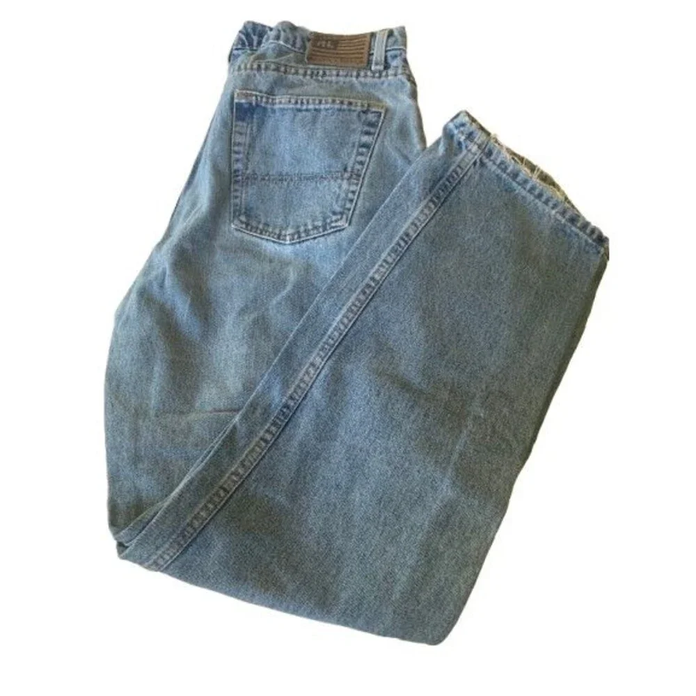 Vintage Polo Ralph Lauren Men's 36 Blue Classic Straight Distressed Flag Jeans